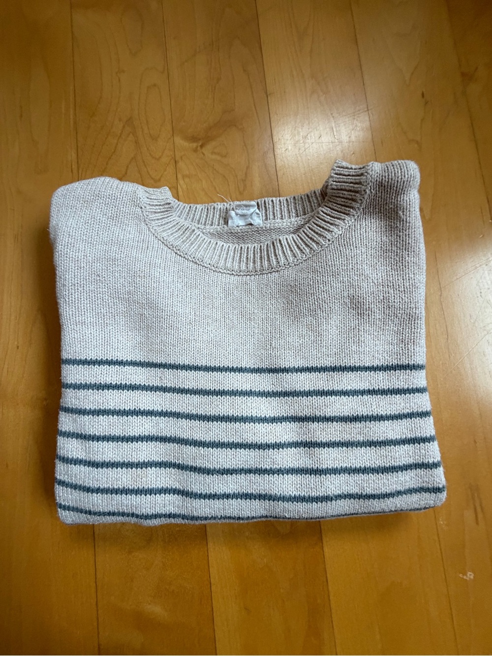 Jamie Kay Oakley knitted jumper - Cream and blue Striped Crewneck Sweater